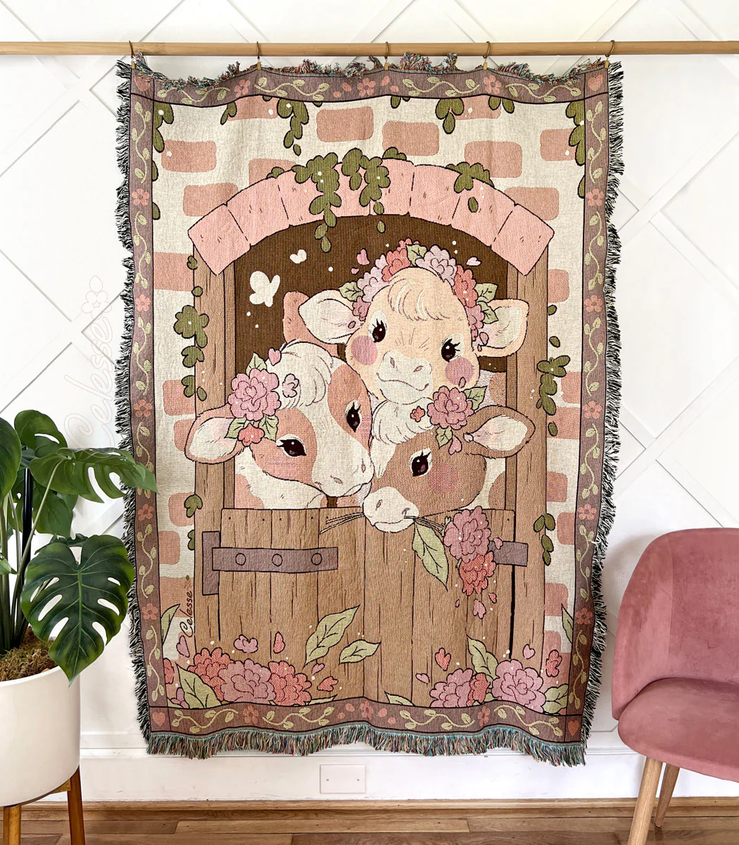 Country Girls Cows Woven Blanket - Image 2