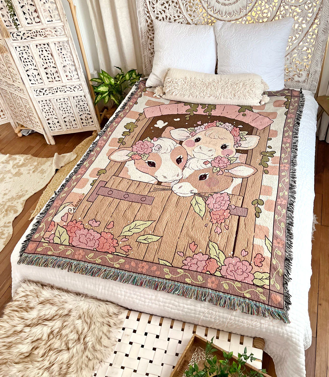 Country Girls Cows Woven Blanket - Image 3