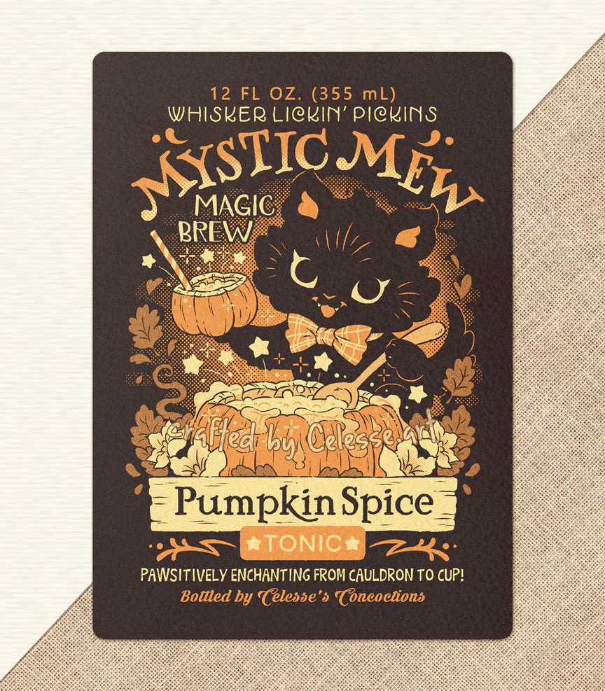 Mystic Mew Pumpkin Spice Textured Print