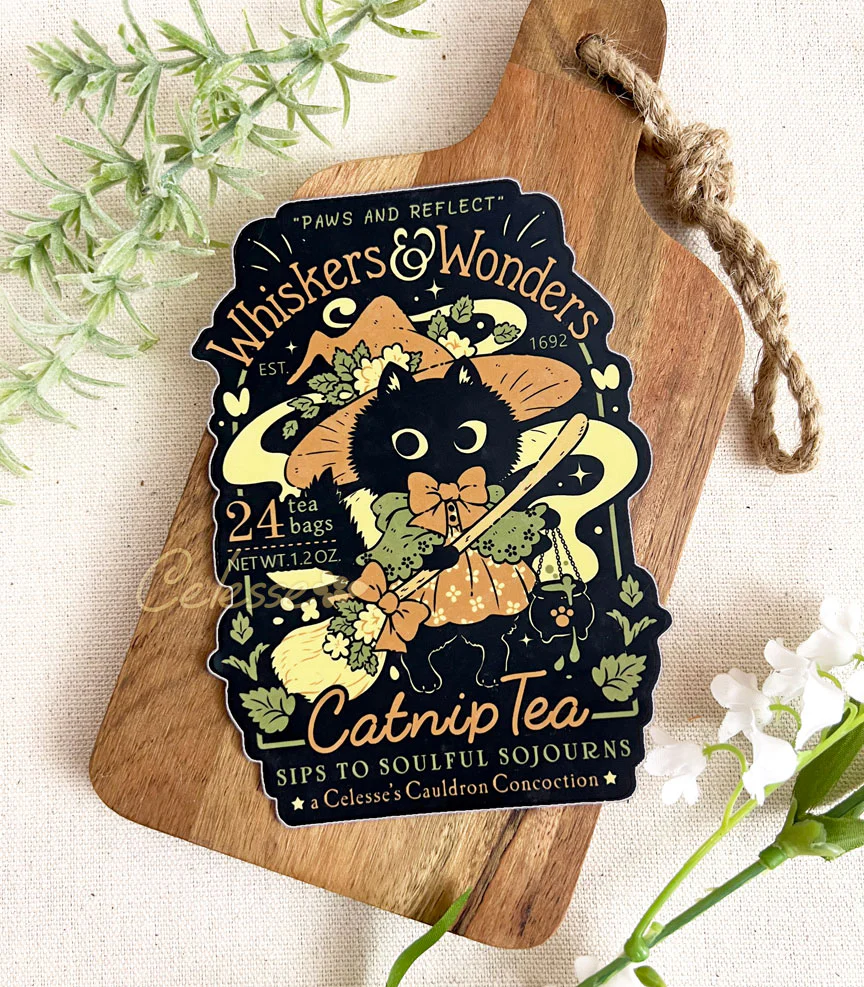 Whiskers & Wonders Catnip Tea Vinyl Sticker